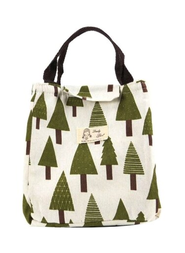 Printed Insulated Canvas Lunch Bag White/Green 23x20x16cm