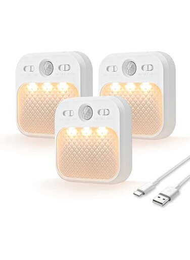 MERTTURM Motion Sensor Night Light, Wireless Rechargeable LED Night Light Indoor, 3 Sensor Modes&amp;Adjustable Brightness (30days Standby), Stairs/Bedroom/Bathroom/Hallway Light for Kids, Adult [3 Pack]