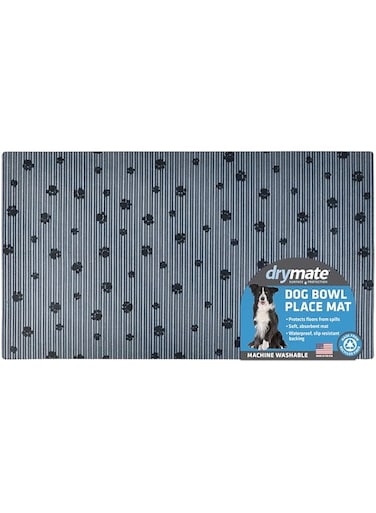 Drymate 16 By 28-Inch Dog Bowl With Large Place Mat In Paw Stripe Design, Grey/Black