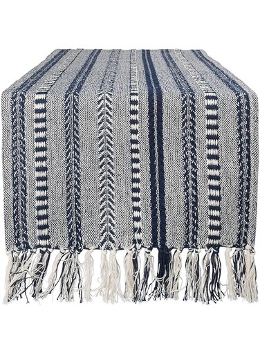 DII Farmhouse Braided Stripe Table Runner Collection, 15x108 (15x113, Fringe Included), Navy Blue