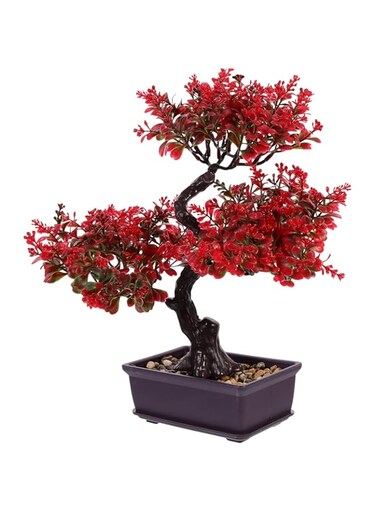 2Twenbes Fake Bonsai Fake Tree Artificial Potted Plants Plastic Plants Bonsai Ornament for Desktop Wedding Decor Red Bonsai Tree 32 * 36 CM