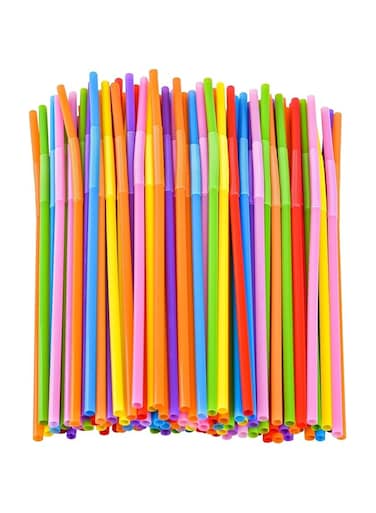 100 Pack Disposable Plastic Straws, Multicolor Flexible Drinking Straws, Plastic Bendy Straws, Use for Milk Juice Drinks Party Decorations &amp; home