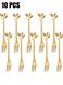 10 Pcs Leaf Shape Fruit Forks Set, Stainless Steel Gold Fruit Salad Forks, 4.7 Inches Tasting Dessert Forks (Golden)