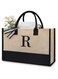 TOPDesign Personalized Initial Jute Bag, Tote Bag for Women