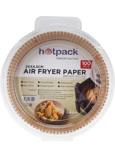 Air Fryer Paper Brown Round Liners 20x4.5cm, 100-Pieces