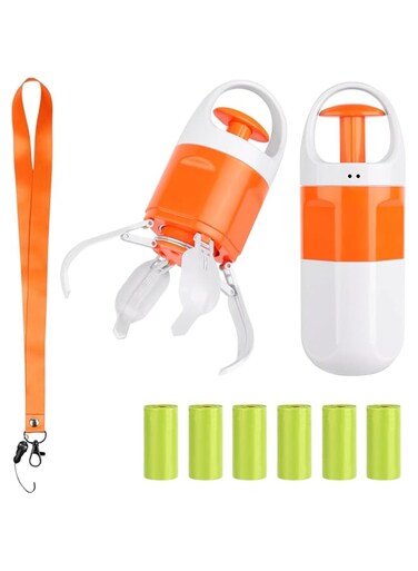 Azonee 1 Set Portable Dog Pooper with 90 Bags 2-in-1 Dog Pooper, Pet Scooper for Large Medium Small Dogs, Flexible 4 Claws/Hand Shaped Leak-Proof Dog Poop Cleaner, Attachment Storage Container