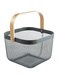 AJIODA Metal Mesh Steel Basket, Storage Organizer Basket Multi-functional Hanging Kitchen Baskets Fruit Basket Bin with Wooden Handle for Kitchen Bathroom Picnic Shopping Decor Cabinet ., Grey