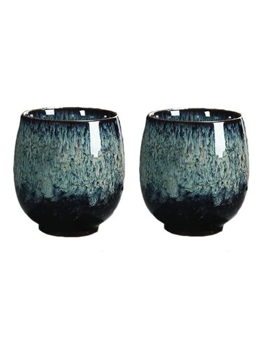 Of 2 Handmade Espresso Mugs Green/Black