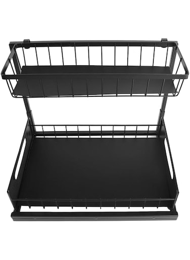 Cryfokt Under Sink Organizer, 2 Tier Slide Out Storage Container Multi Purpose Storage Shelf Kitchen Sink Organizers Bathroom Cabinet Storage Drawer Organizer with Sliding Trays Black