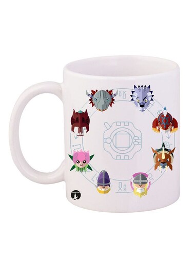 Digimon Printed Mug White/Brown/Yellow