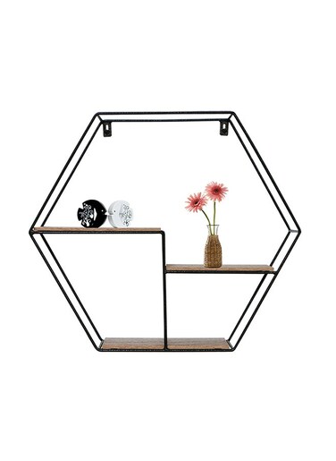 METAL WIRE WALLSHELVES HEXAGONAL WALL DISPLAY SHELVES SIZE: 48x12x42cm