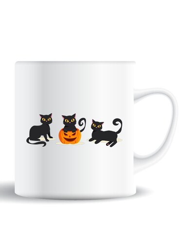 Premium Quality Two Sided Printed Coffee Mug Tea Cup Cats Pumpkin Halloween2-01 For Home Office, Kids Men Women