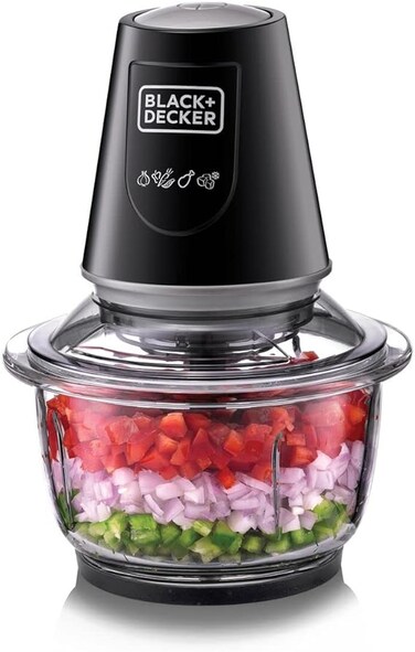 Multi-Function Glass Chopper &amp; Mincer, 400W, XXL 1.2L Bowl, 4-Blade System, Pulse Speed for Precision, Ice Crushing, Compact Sleek Black Design, Easy to Clean, Black