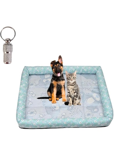 PETSARY Cooling Pad Mat Bed with 1 Pcs Pet Id Tag - Soft Waterproof Anti-Slip Sleeping Mattress - Breathable Ice Pad Kennel Cushion Teddy Bear Pattern - Summer Luxury Sleeping Mat for Dog/Cat - Large