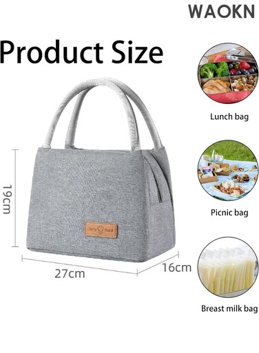 Thermal Lunch Bag - Premium Insulated Cooler Bag for Work, Travel &amp; Picnics - Leak-Proof &amp; Lightweight Lunch Box Carrier Keeps Food Hot/Cold 6+ Hours - Reusable Lunch Tote for Men &amp; Women (Grey)