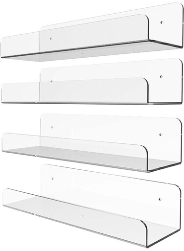 4 Pack 15" Clear Acrylic Shelves Display Ledge For Wall Storage