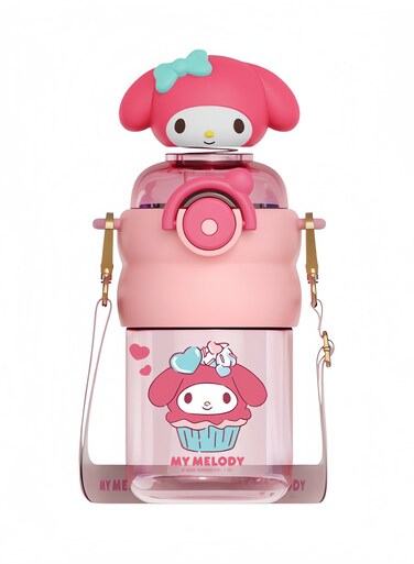 Kids Water Bottle 600ml Plastic Water Bottles Toddler Water Bottle with Straw and Portable Strap Boys Girls Summer Tritan Water Cup Pink