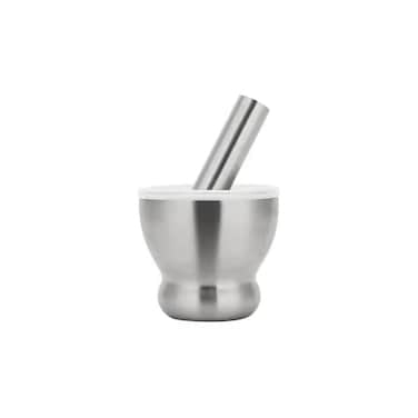 Stainless Steel Mortar and Pestle Set with Brush &ndash; Pill Crusher, Spice Grinder, Herb &amp; Pesto Bowl