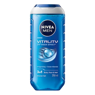 NIVEA MEN 3in1 Shower Gel Body Wash Vitality Fresh Masculine Scent 250ml