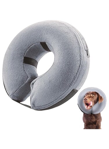 Inflatable Dog Cone, (M Size) Soft Recovery Collar Protective Dog Collar Pet Donut Collar Medium Dog Collar Post-Surgery Dog Collar Elizabethan Dog Collar for Medium Dog to Prevent Biting Scratching