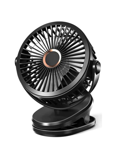 Arabest Clip on Fan, 360&deg; Rotation Portable Small Desk Fan, 4 Speed Quiet Personal Rechargeable Battery Operated USB Fan with Clip, Strong Wind Stroller Fan for Stroller, Camping, Office, Desk (Black)