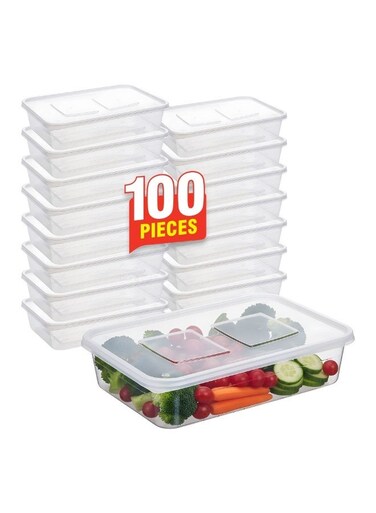 100Pcs Food Storage Box, Plastic Kitchen Storage Containers with Lids - Microwave, Freezer &amp; Dishwasher Safe - Ideal for Meal Prep &amp; Takeaway(17X12X4 CM)