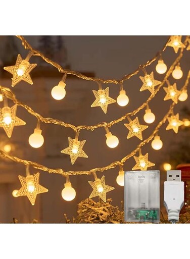 DORAIMI Fairy Lights, LED strings, Ramadan curtain lights with stars and bubble LED lights, indoor and outdoor LED decorative strings with USB + b battery-powered bedroom, 10 meters, weddings, parties