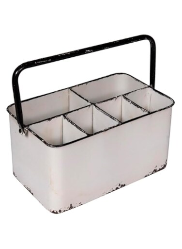 Creative Co-Op Distressed White Metal Caddy with 6 Compartments