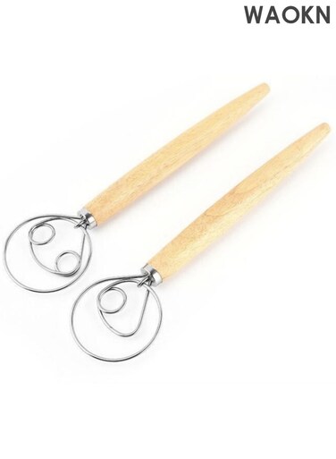Danish Dough Whisk Bread Mixer &iuml;&frac14;&OElig;2 Pack Premium Stainless Steel Dutch Whisk , Egg beater, flour beater, dough mixer , Double circle single circle stirring rod , With a Dough Scraper for Bread , Pastry or Pizza Dough , Perfect Baking .
