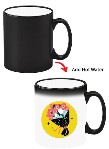 Color Changing Heat Sensitive Ceramic Mug, Image Revealed When HOT Liquid is Added! Bouquet vector