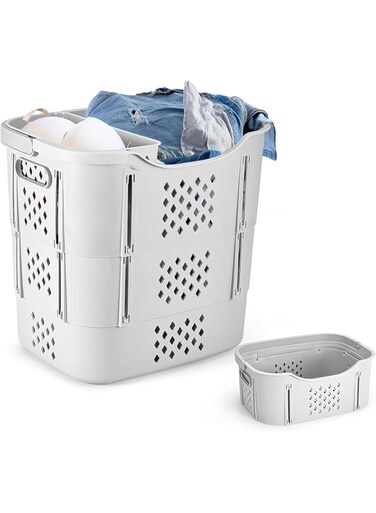 Laundry Basket, 3 Layer Kids Laundry Baskets Plastic with Underwear Basket, Foldable Laundry Basket Organizer Dirty Hampers for Bedroom, Bathroom, Dorm