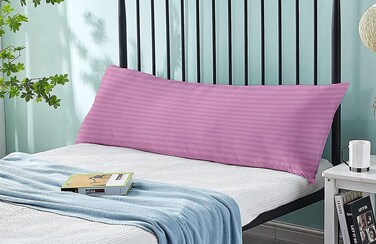Home Hotel Linen Long Body Pillow 1pc, Fabric: 100% Polyester 85 GSM Microfiber 1 cm Stripe Super Soft (Baby Pink)