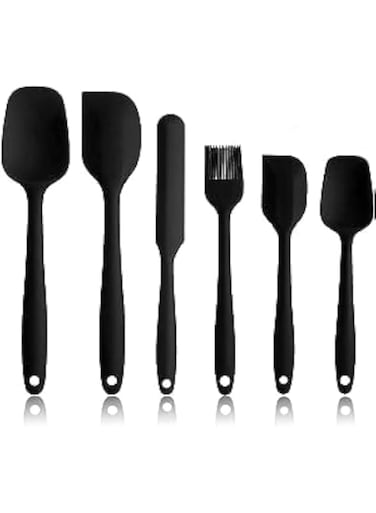 Luksyol Silicone Spatula Set - 6 Piece Non-Stick Rubber Spatulas for Cooking, Baking &amp; Mixing - Heat-Resistant Kitchen Utensils in Sleek Design - Essential BBQ Accessories (Black)