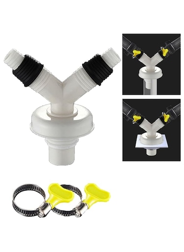 Y-Shaped Double Outlet Connector for Washing Machines, 3-Way Joint, Sewer and floor drain three-way joint, washing machine drainage pipe dual outlet dual-purpose Y-shaped