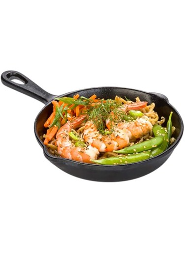 12 oz Black Melamine Serving Dish with Handle - Faux Cast Iron - 10" x 6 3/4" x 1 1/4" - 6ct Box - Voga - Restaurantware