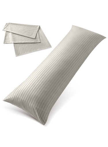 Linen Klub Long Body 1Pc Stripe Pillowcase - 100% Microfiber with envelope closure, Soft and Durable Quality, Size : 45 x 125cm , Beige