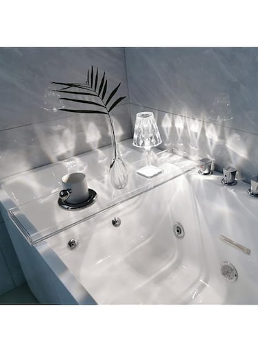 Venuvits Bathtub Tray - 30" Modern Clear Acrylic Bathtub Caddy Tray for Luxury Bath - Bathtub Shelf Table for Placing Wine Glass Soap Dish Tablet Book Bathtub Accessories, Lover Gift