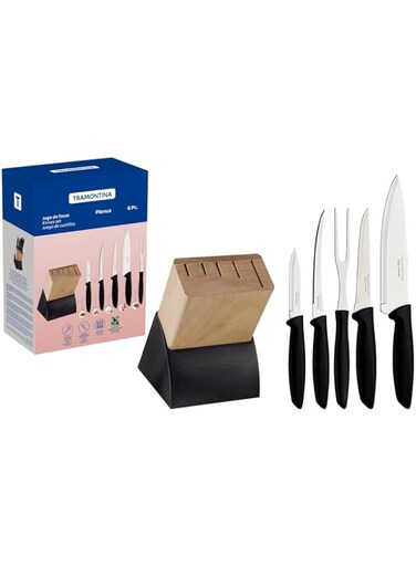 Tramontina Plenus 6 Pieces Knife and Block Set with Stainless Steel Blade Black Polypropylene Handle