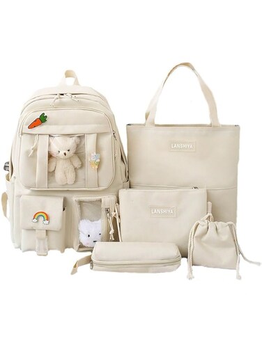 YGYCF Kawaii Backpack 5Pcs Set for Student with Cute Bear Accessories - School Bags for Teen Girls Back to School Supplies