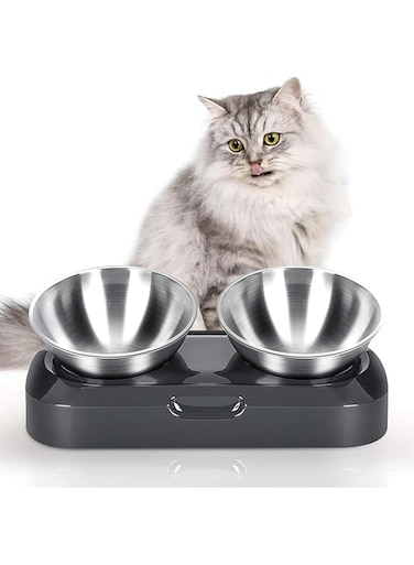 Moonmen Elevated Cat Bowl Anti Vomiting,15&deg; Tilted Raised Cat Food or Water Bowls,Stainless Steel Pet Bowl with Non-Slip Stand for Cat and Dog,Protect Pet's Spine,Dishwasher Safe