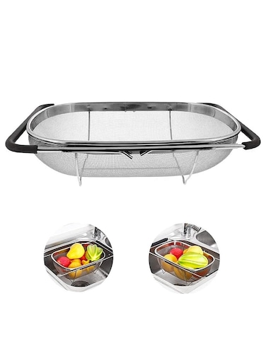 Stainless Steel Over the Sink Colander Strainer Basket Draining Basket Sink Basket Sink with Rubber Grip Fine Mesh Large Kitchen Gadgets Tools Strainer Home Kitchen Essentials