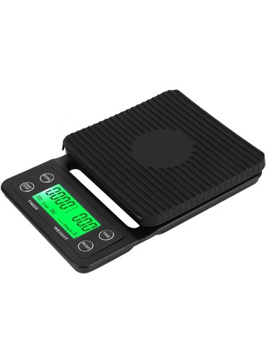 Sorandy Kitchen Coffee Scale with Timer, 3000g / 5000g Espresso Scale for Pour Over Coffee, Digital Food Scale, Tare Function, LCD Display, Silicone Cover, Drip Detection (Black