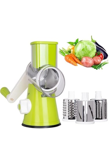 Vegetable Grater and Slicer &ndash; Manual Drum Cutter with Handle, Stainless Steel Blades