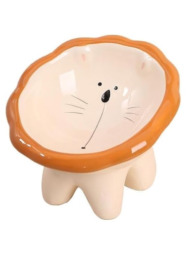 Cartoon lion cute pet bowl ceramic high neck guard against black chin a bowl multi-purpose water with food cat dog bowl (Lion)