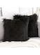 WLNUI Set of 2 Black Decorative Pillow Covers New Luxury Series Merino Style Faux Fur Fluffy Throw Pillow Covers Square Fuzzy Cushion Case 18x18 Inch