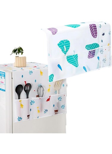 QUEENADA PEVA Refrigerator Dust-Proof Cover - Washing Machine Waterproof Cover with Storage Pockets Bags Multi-Purpose Top Covers for Home and Kitchen(Leaf)