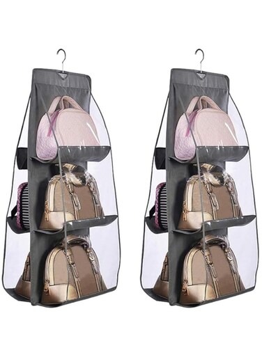 sheful Hanging Handbag Purse Organizer, 2 Pack Hanging Closet Organizer with 6 Large Pockets, Handbag Hanging Organizer for Clothes and Handbag, Hanging Storage Organizer for Family Bedroom - Grey