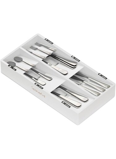 SpaceAid Bamboo Silverware Drawer Organizer with Labels, Kitchen Utensil Tray Holder, 6 Slots, White