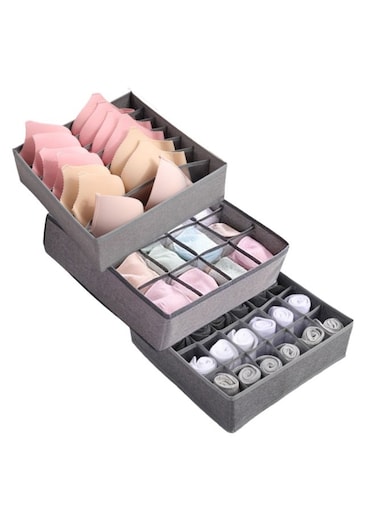 3 PCS Fabric Drawer Organizer 47 Cells - Foldable Closet Storage Box for Socks, Underwear and Ties - Space Saving Dresser Dividers for Home Organization (7+16+24 Combo)