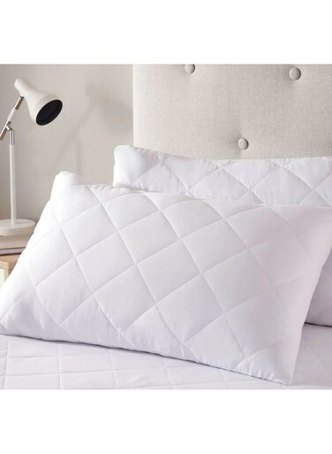 Pillow 50 cm X 75 cm Bed Pillows for Sleeping Diamond Quilted Hotel Luxury Sleep Pillow For Side Support Stomach Sleepers Soft Fluffy Hypoallergenic (White) Pack of 2
